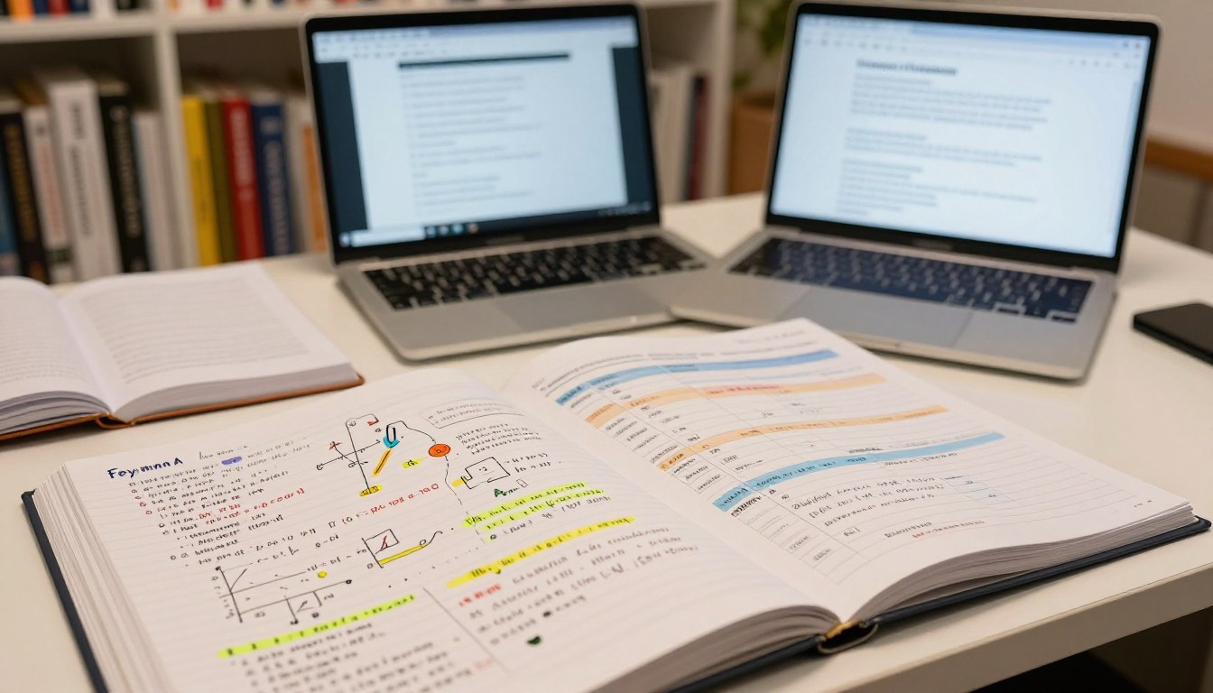 Feynman AI notes displayed beside a study schedule